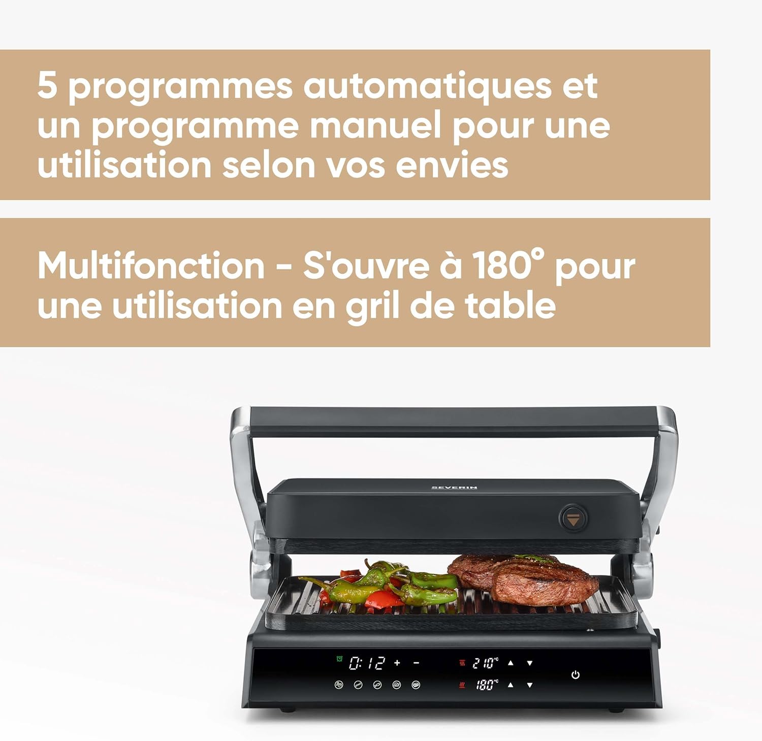SEVERIN - Comfort Multi-gril, 5 programmes, plaques céramique, noir/inox, KG 2399