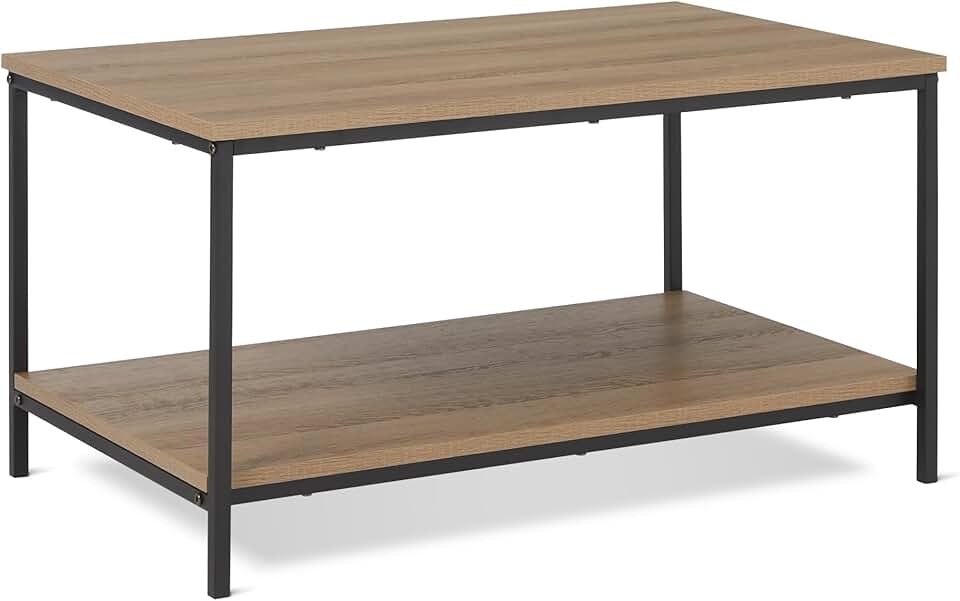 maxideelz Basics - table basse moderne avec étagère, 50,5x80x42cm, chêne