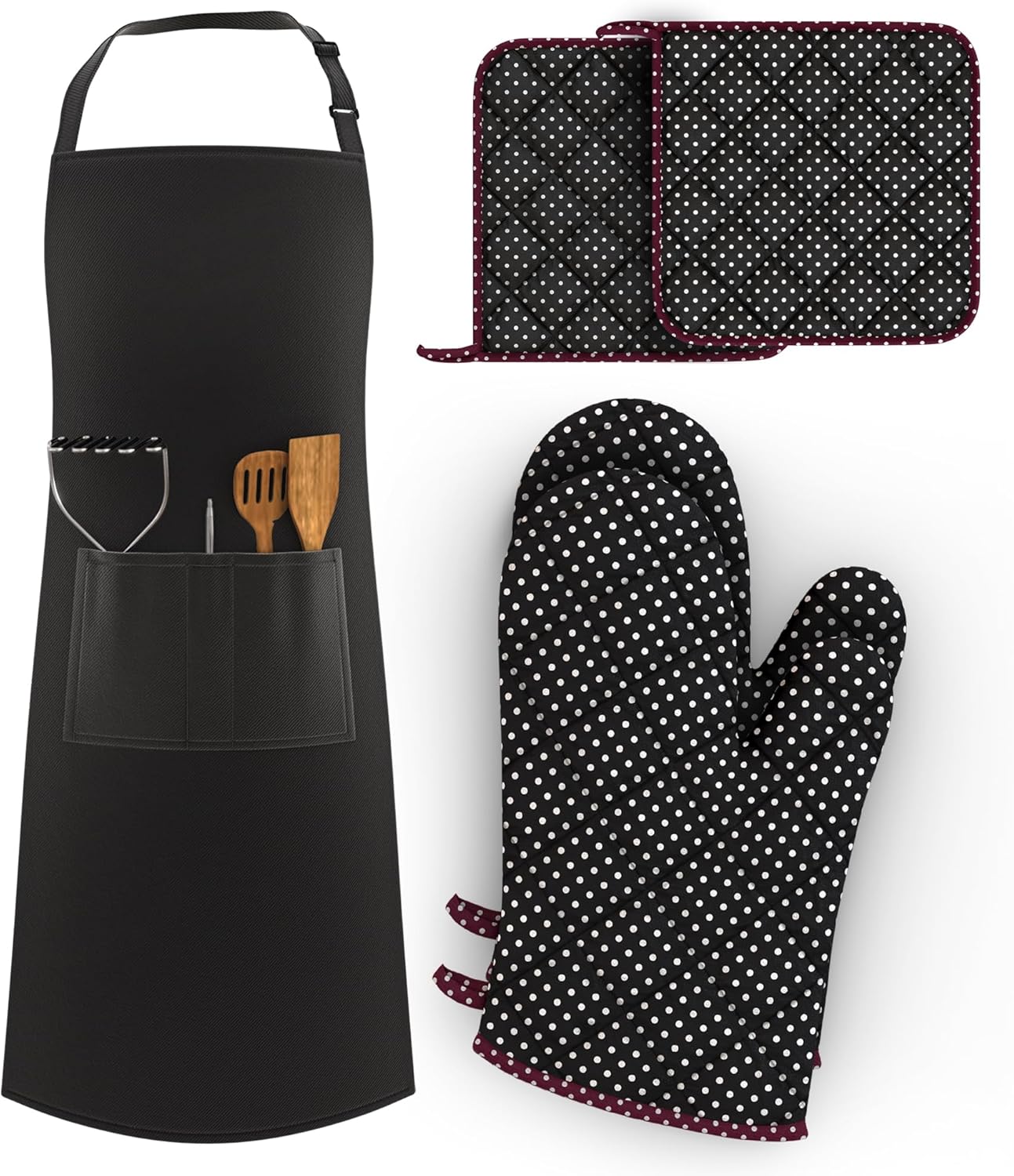 LEFUNDA - Tablier cuisine réglable, 3 poches, étanche, longues lanières