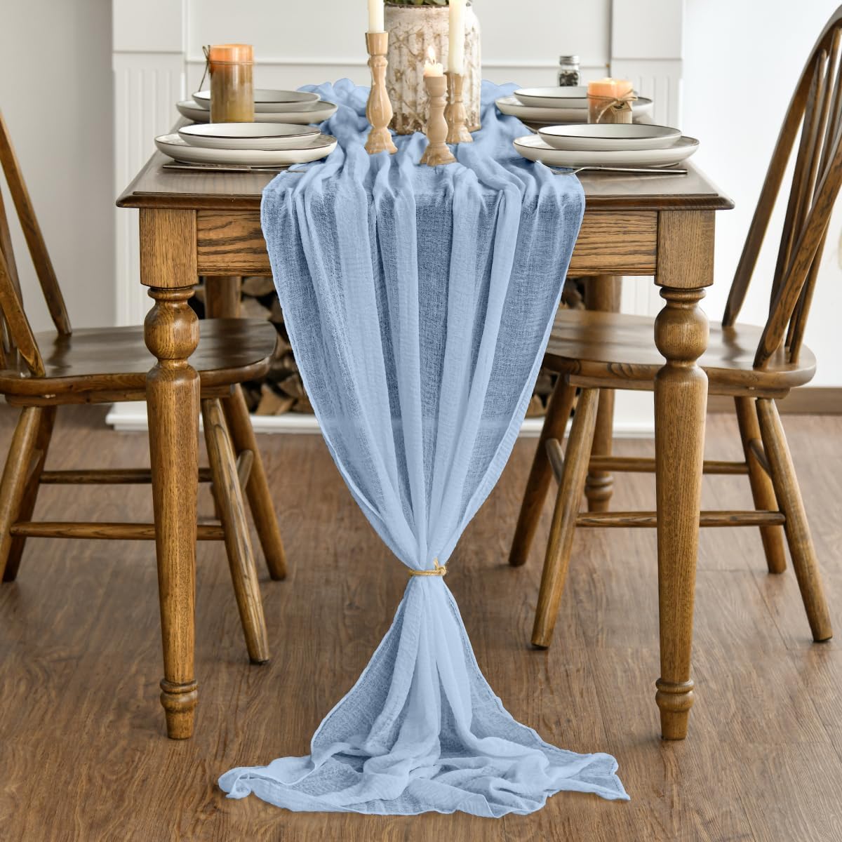 Artoid Mode - chemins de table gaze bohème - 300 cm - lot de 6, bleu glacier, décoration festive
