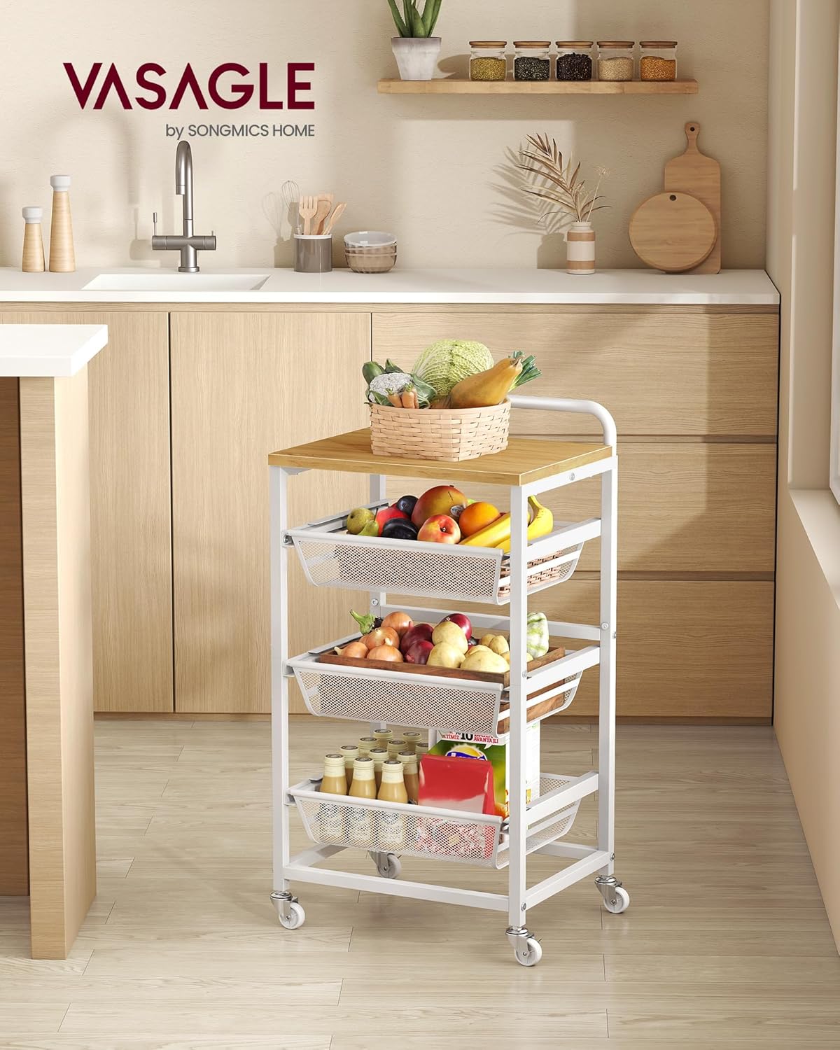 VASAGLE - chariot 4 niveaux, 31,7x40x76cm, paniers, roulettes, LRC040Y01