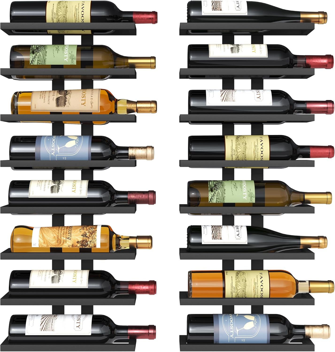 FAVOOSTY - étagères murales 8 niveaux - métal noir, lot de 2, rangement bouteilles