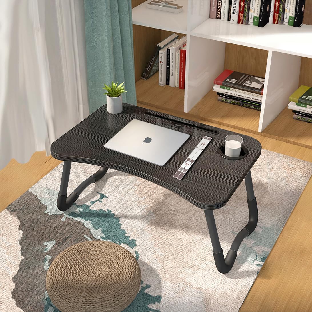 Table de lit - 60x40x28 cm - pliable, réglable, portable, noir