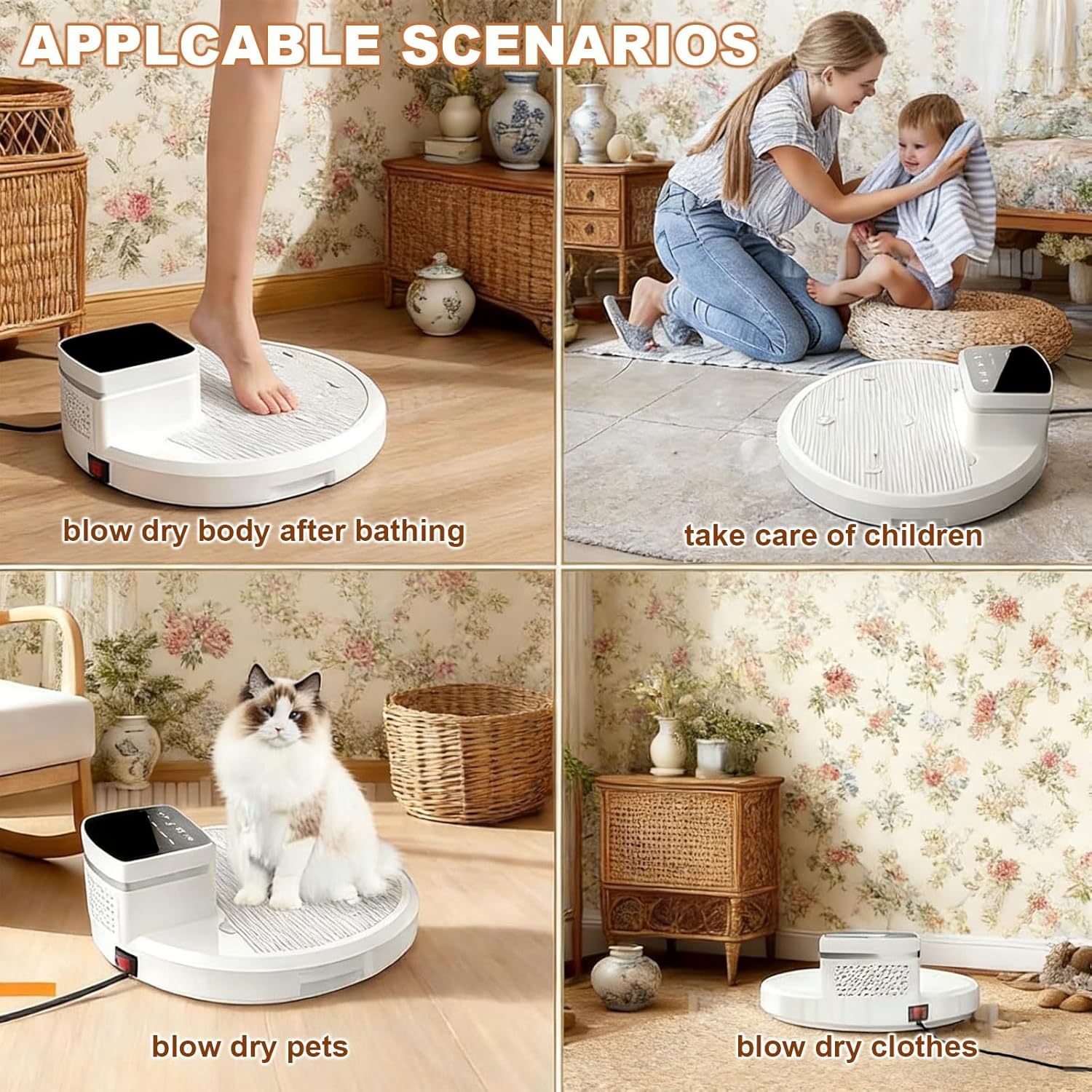 Sèche-corps 2500W, air chaud/froid, panneau LED, étanche, salle de bain