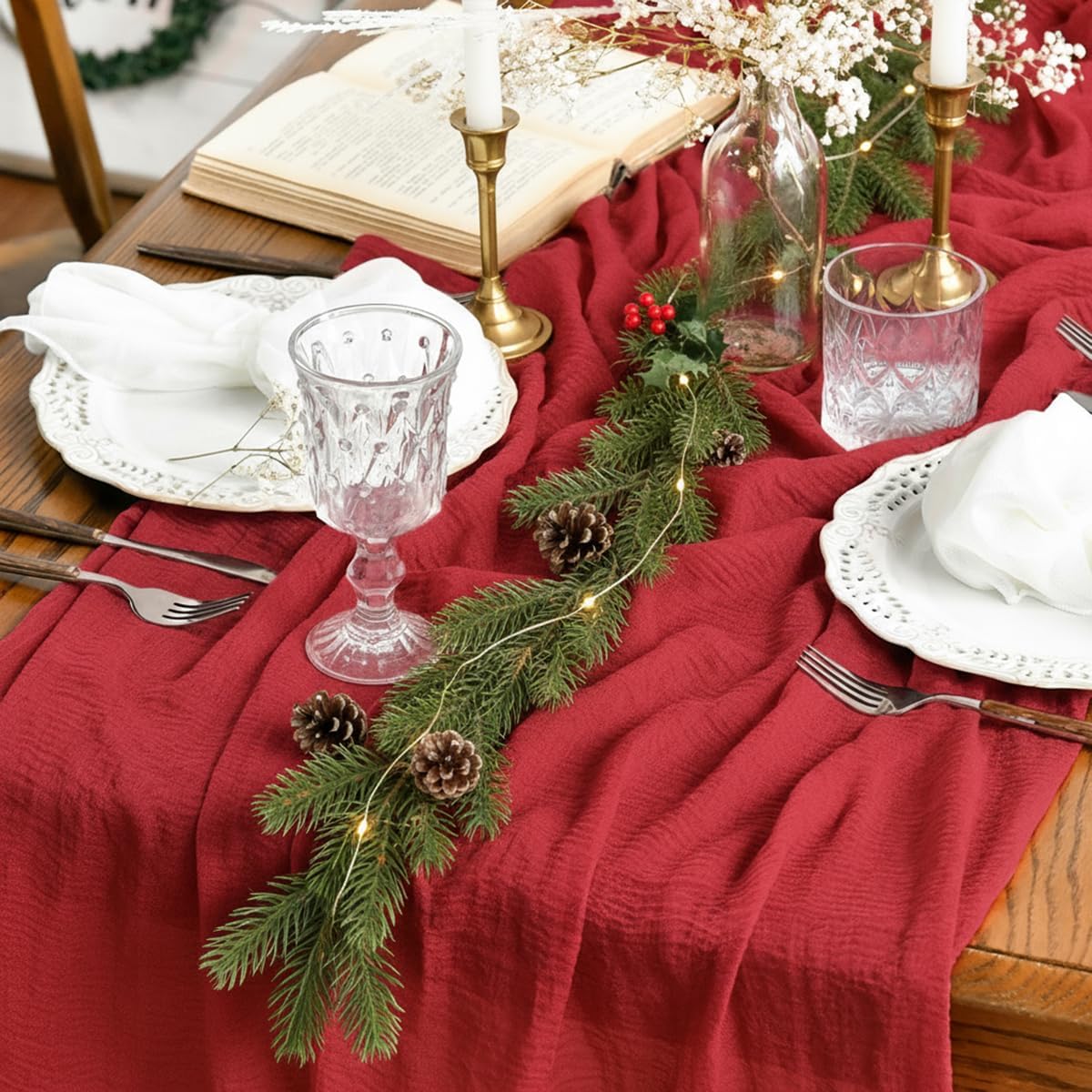 Artoid Mode - chemins de table bohème - 300 cm - gaze mousseline, lot de 2