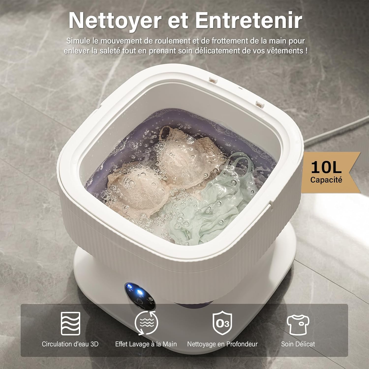 Mini lave-linge portable 10L, pliable, 3 modes, essorage amovible