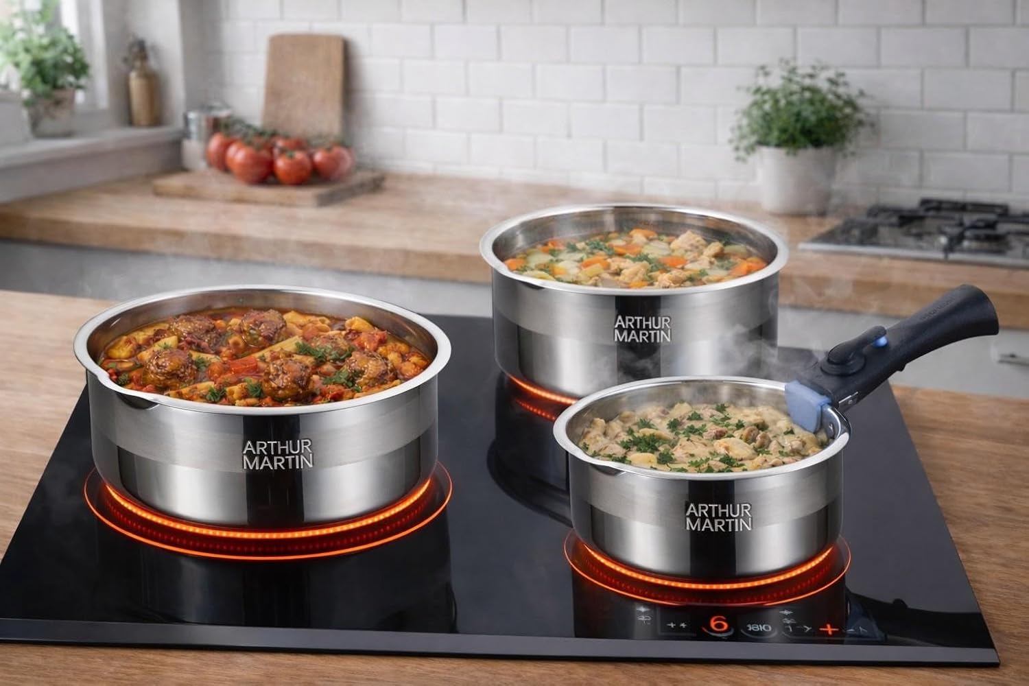 Arthur Martin - série AM - 3 casseroles inox, manche amovible - AM3456