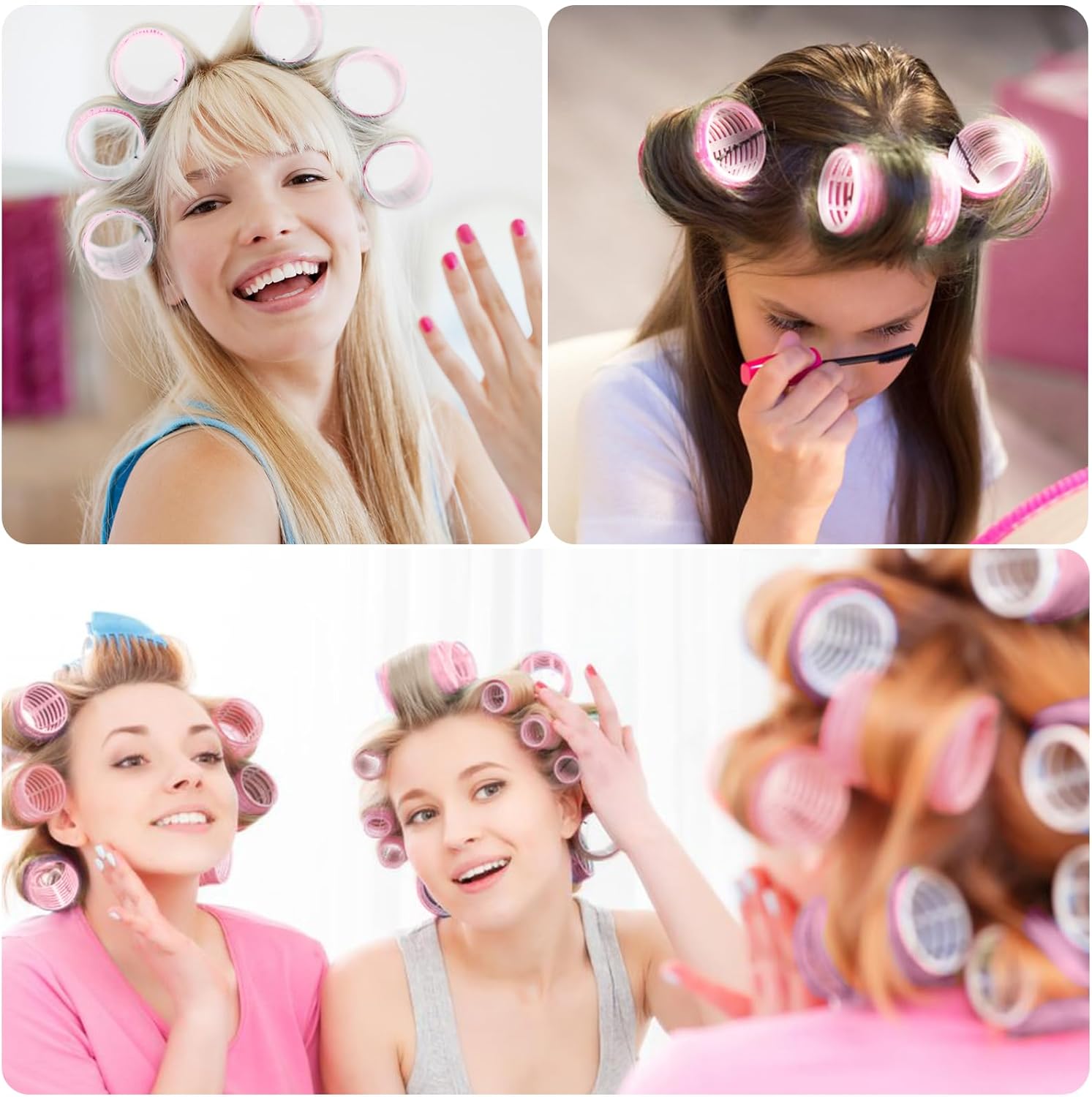 GeeRic - bigoudis auto-agrippants - lot de 33 - sans chaleur, pinces, peigne, rose