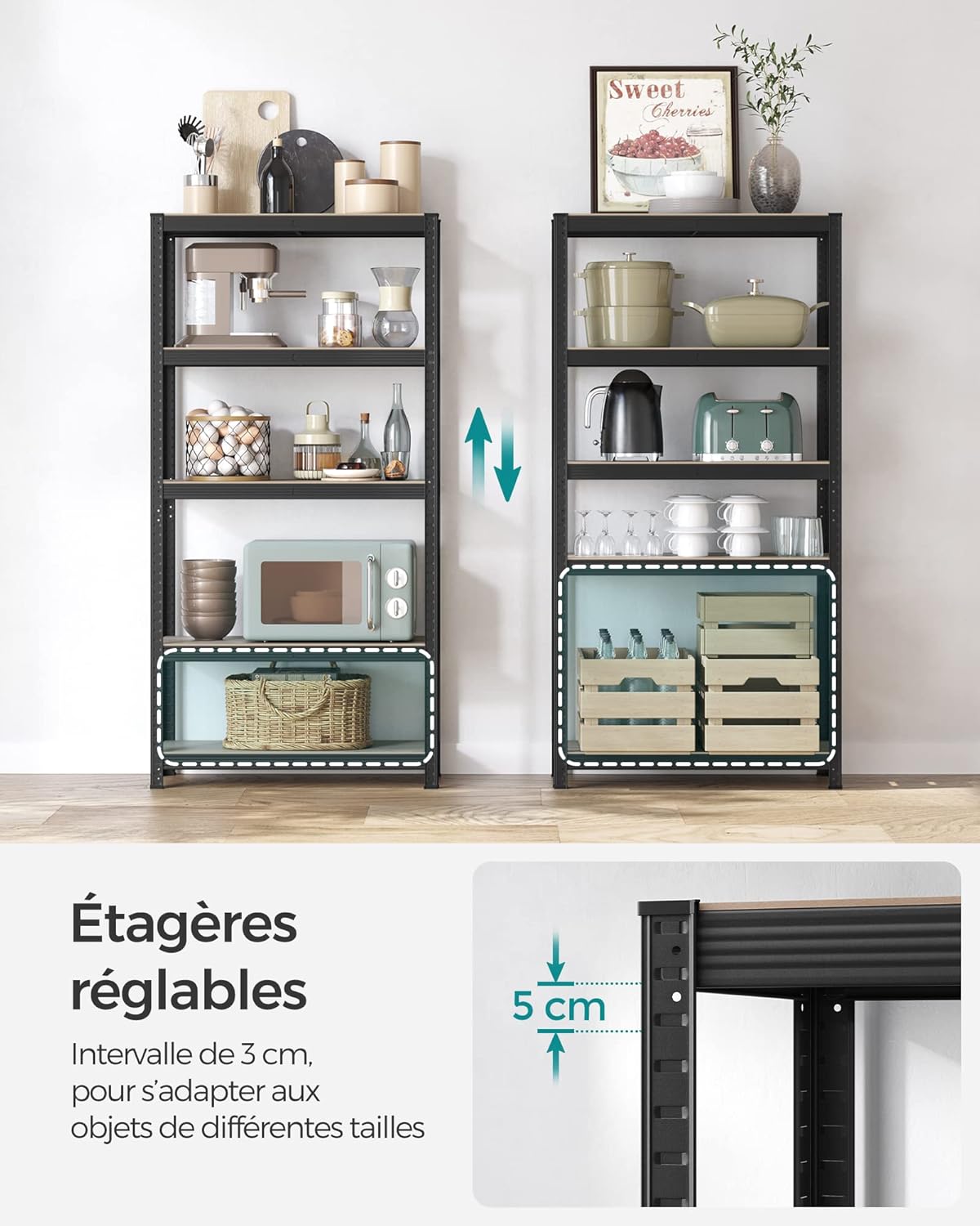 SONGMICS - étagère 5 niveaux 40x90x180 cm, 875kg, planches réglables, GLR040B22