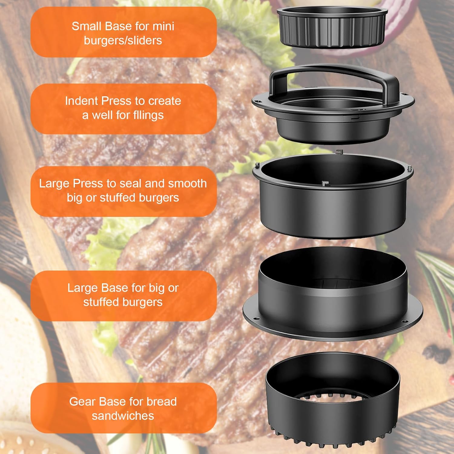 Presse hamburger 4 en 1 - avec 100 feuilles papier sulfurisé - idéal burgers et sandwiches