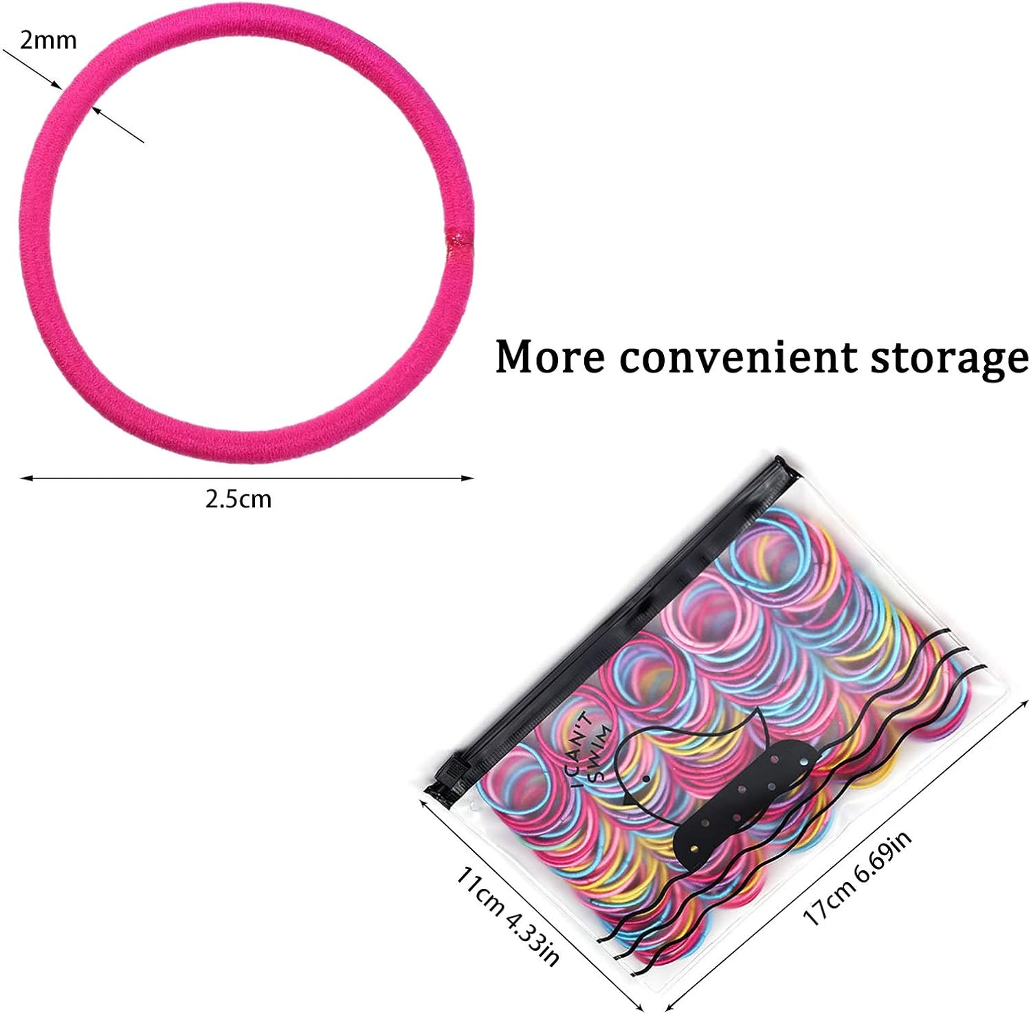 Elastiques à cheveux - lot de 200 - 2,5 cm - multicolore, caoutchouc, enfants