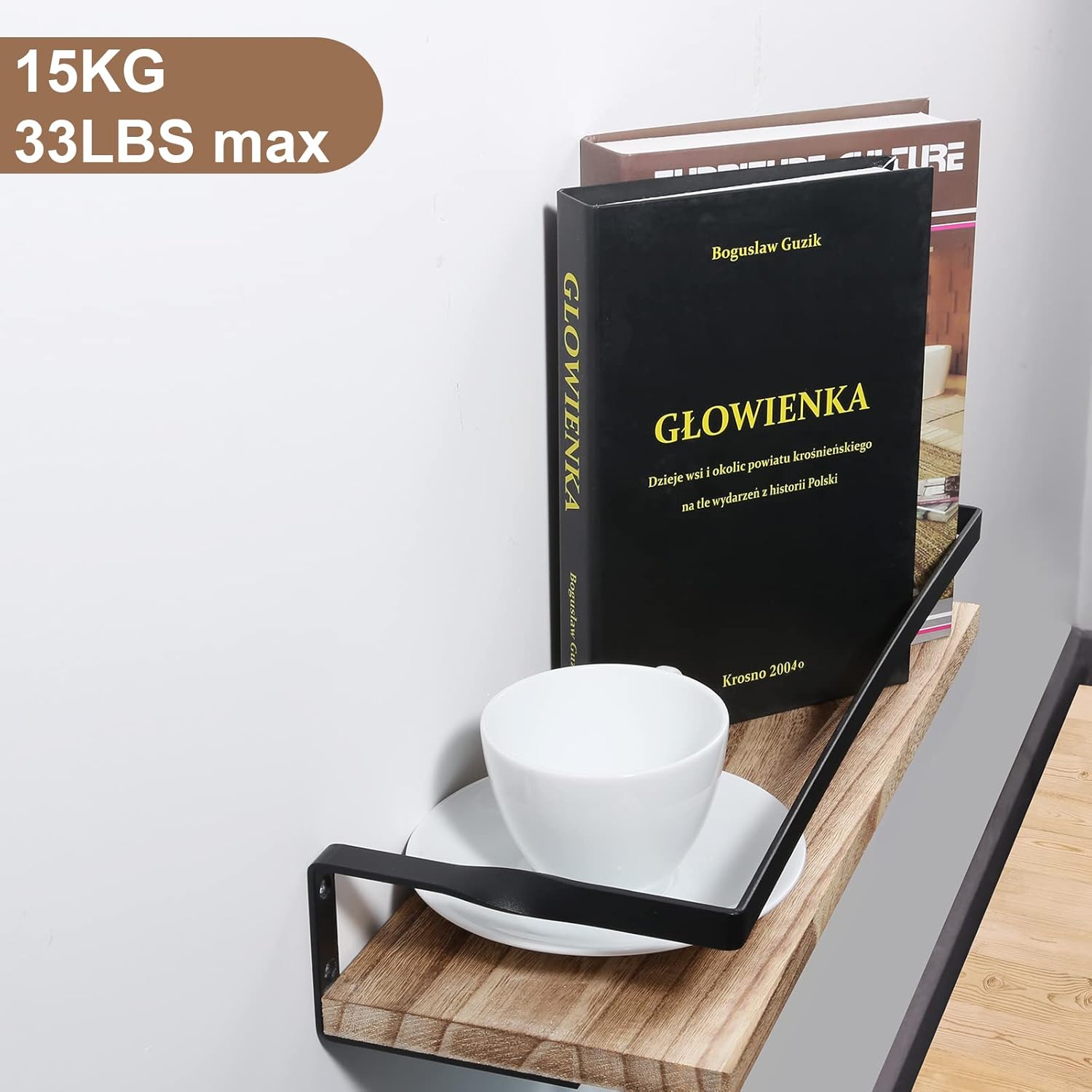 AGM - étagère murale lot de 2 - bois, 40x15cm, 15kg, crochets et porte-serviettes