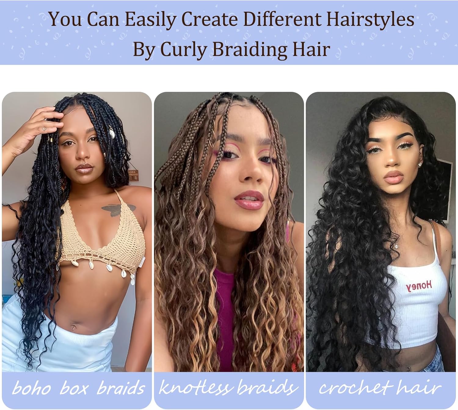 Extensions cheveux - Deep Wave, 22 pouces, lot de 6, bouclés synthétiques