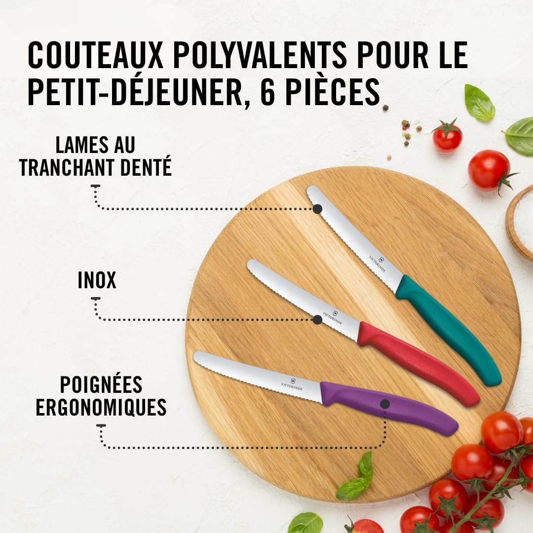 Victorinox - Swiss Classic - 11cm - Set 6 couteaux dentelés inox multicolores