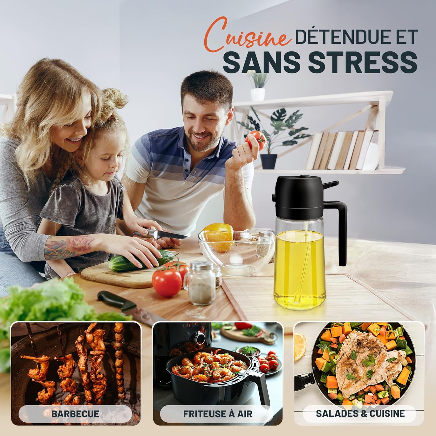 PORTENTUM - Spray huile cuisine 500ml - verre alimentaire, anti-lumière, pulvérisateur 2en1