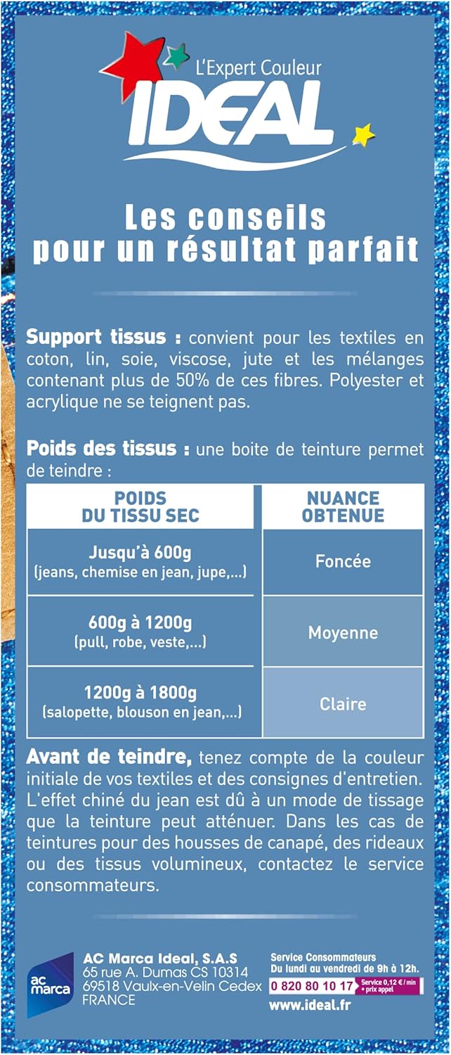 Ideal - Teinture textile tout-en-un - 350g - spécial jean bleu