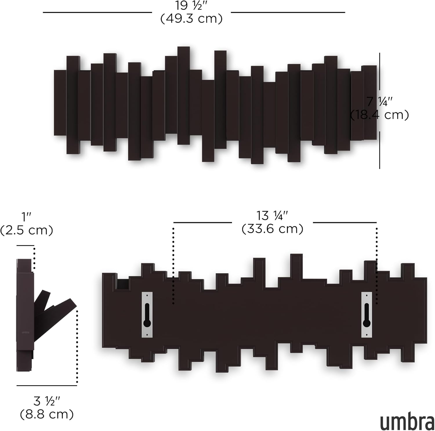 Umbra - Sticks portemanteau mural - 5 crochets rabattables - espresso
