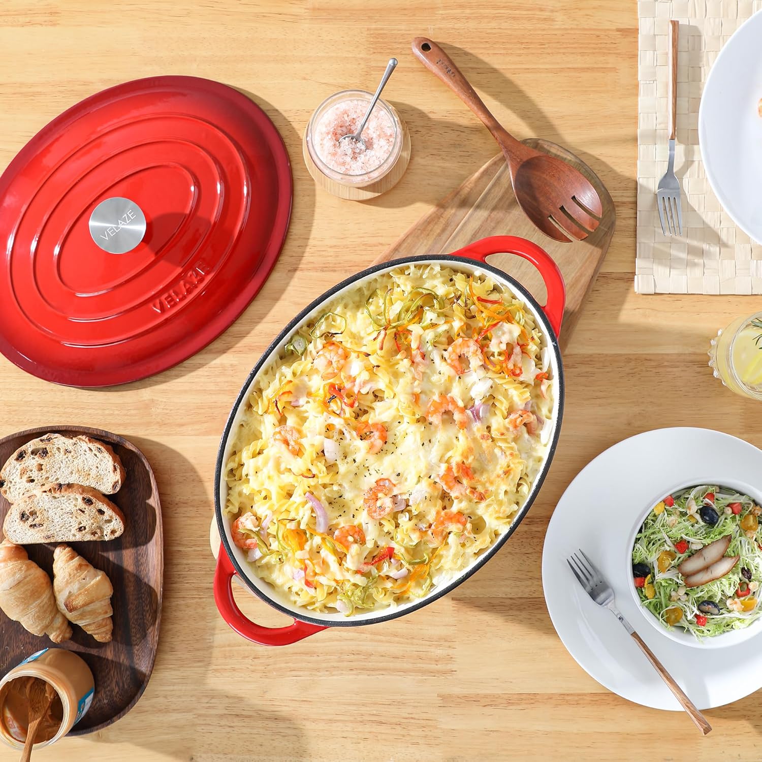 Velaze - cocotte fonte émaillée 7L 34cm, induction, couvercle rouge