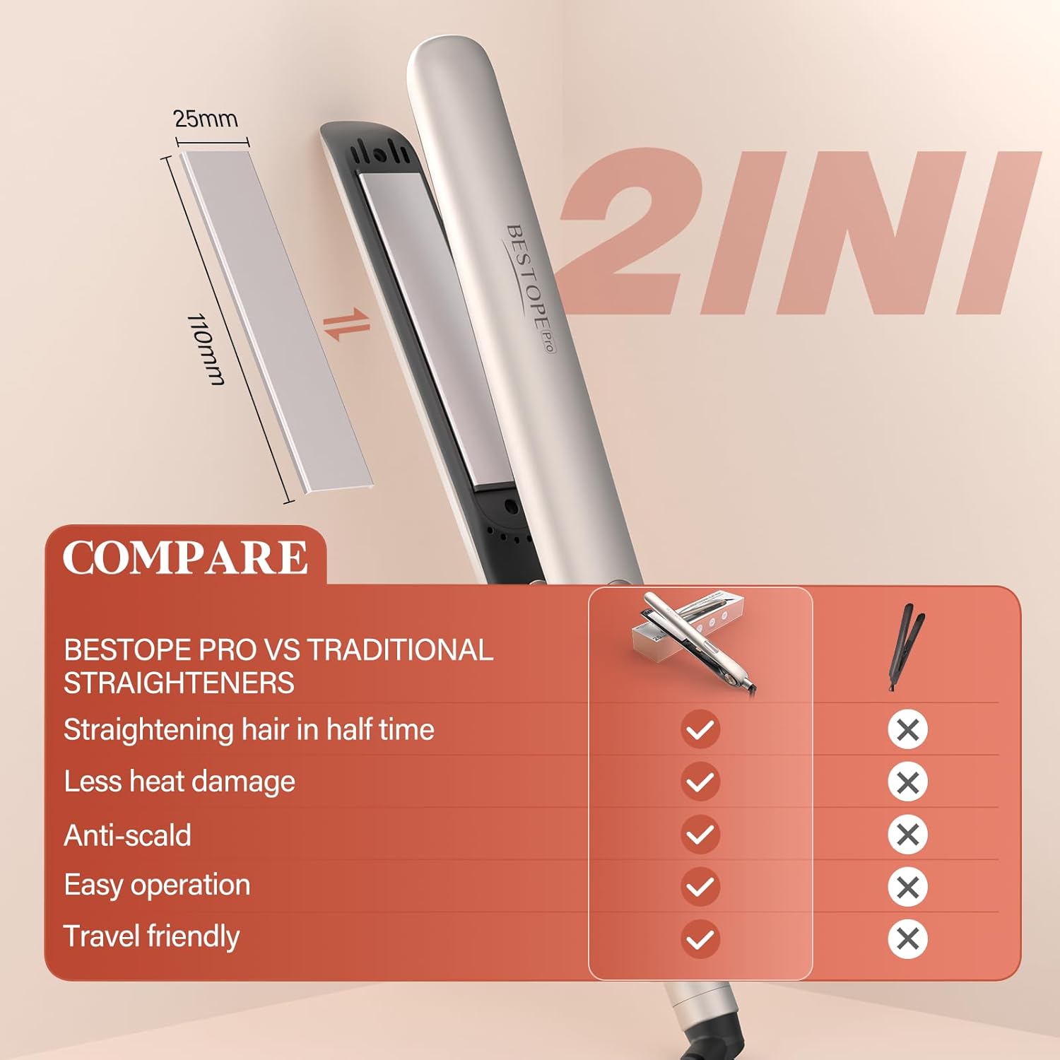 Fer à lisser - réglable, céramique, chauffage rapide, or foncé