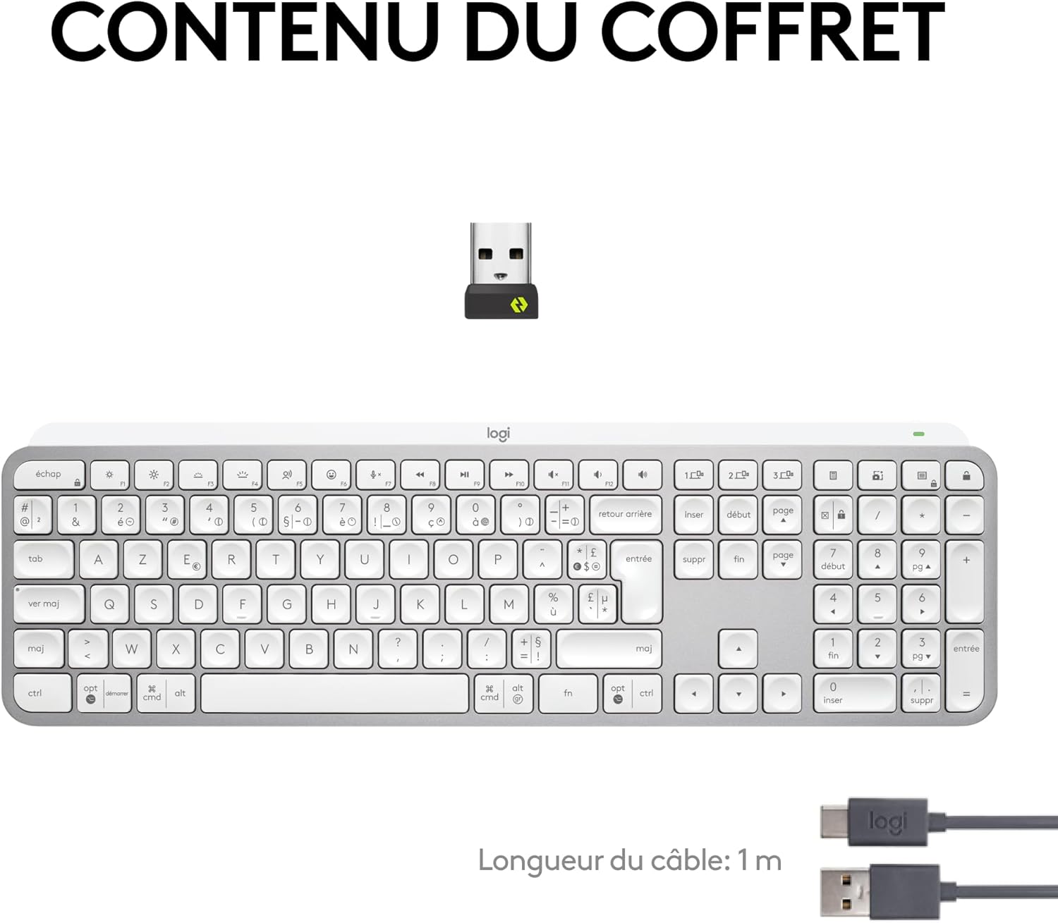 Logitech - MX Keys S - clavier AZERTY, rétroéclairé, USB-C, Bluetooth
