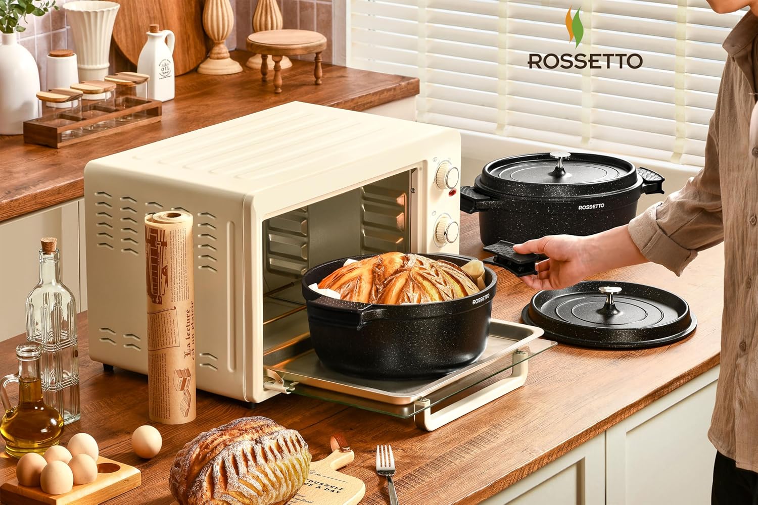 Rossetto - Cocotte en fonte aluminium 38cm - 10,6L, antiadhérent, induction et four, couvercle picots saveurs