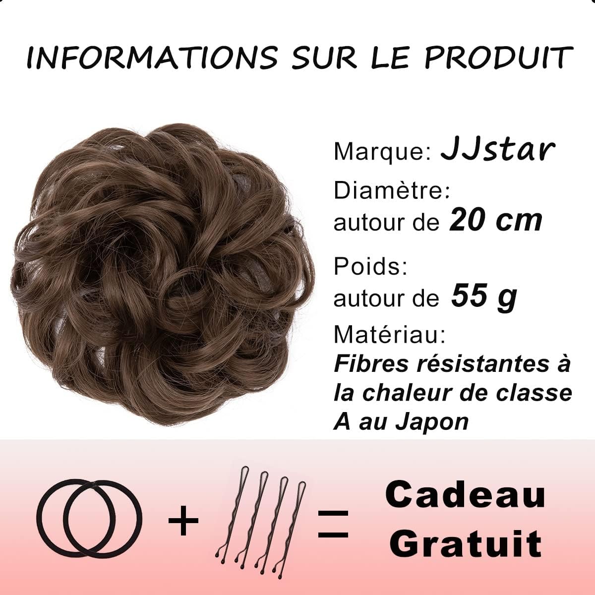JJstar - Chignon postiche bouclé élastique - marron moyen - effet naturel