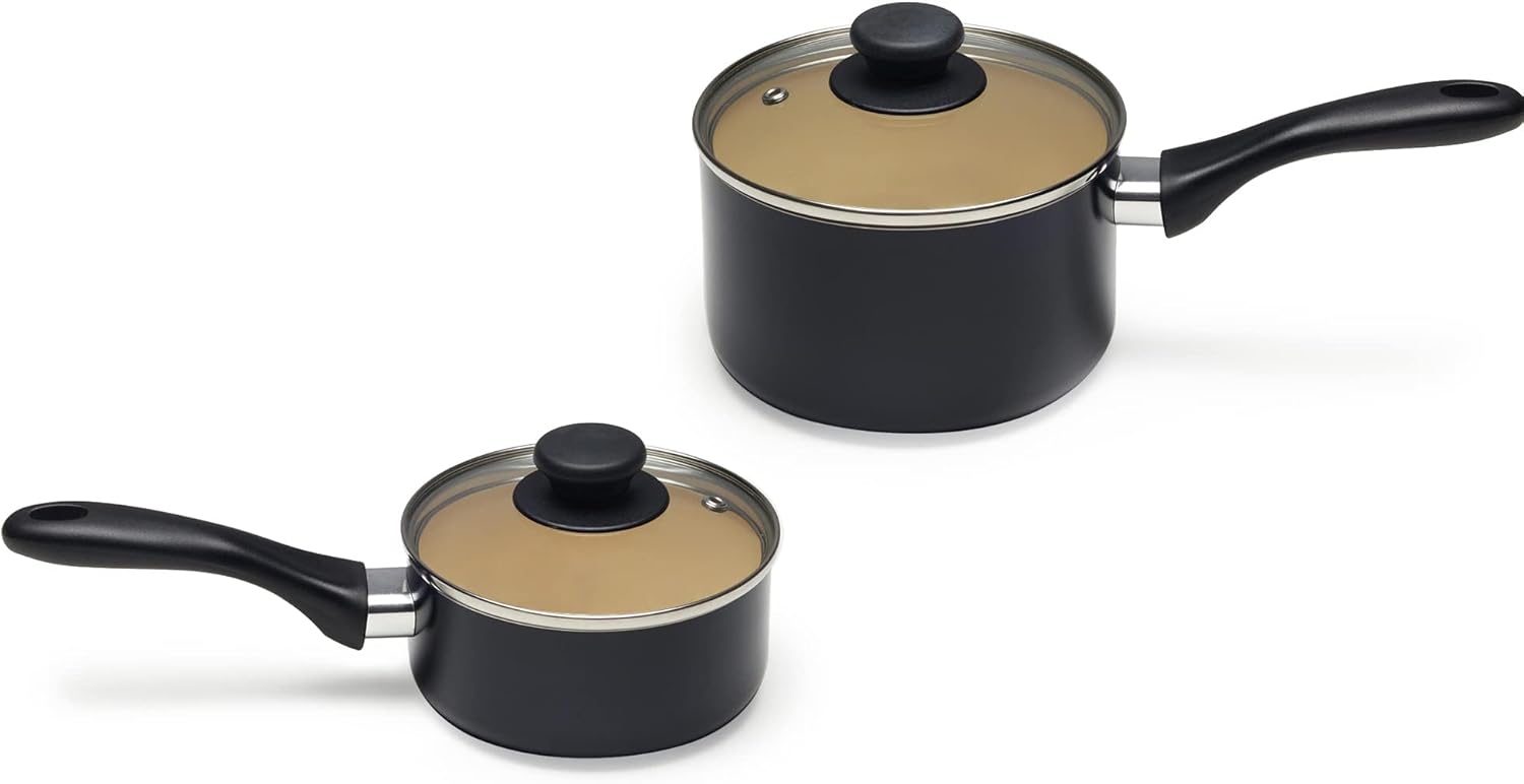 Amazon Basics - Set 11 pièces antiadhésif céramique - noir/crème - casseroles et poêles