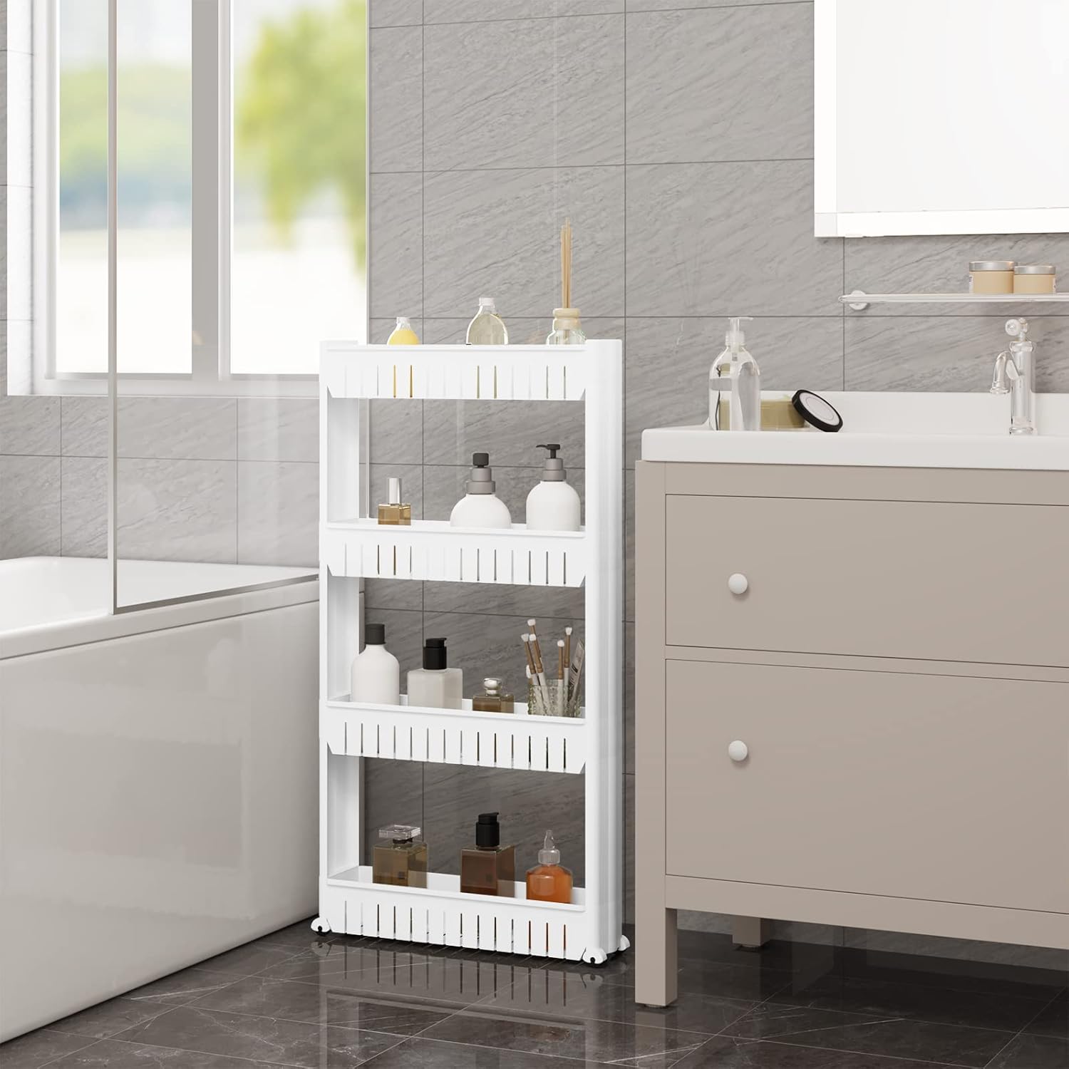 WOLTU - Desserte cuisine 4 niveaux, 13x54x102cm, roulettes, RGB36ws