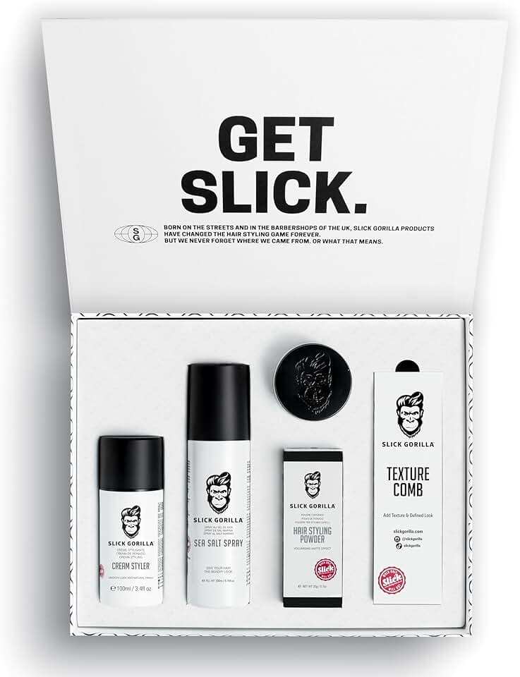 Slick Gorilla - Coffret Styling Complet - Set coiffant cheveux - Poudre, crème, spray, peigne