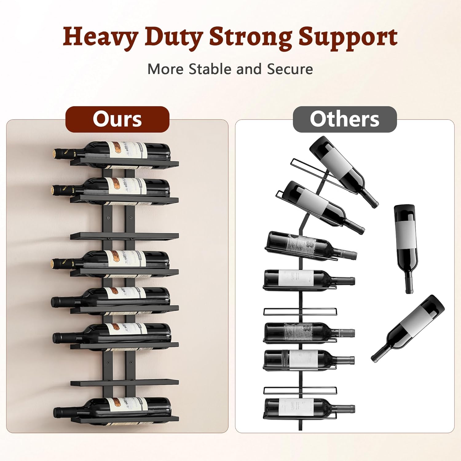 FAVOOSTY - étagères murales 8 niveaux - métal noir, lot de 2, rangement bouteilles