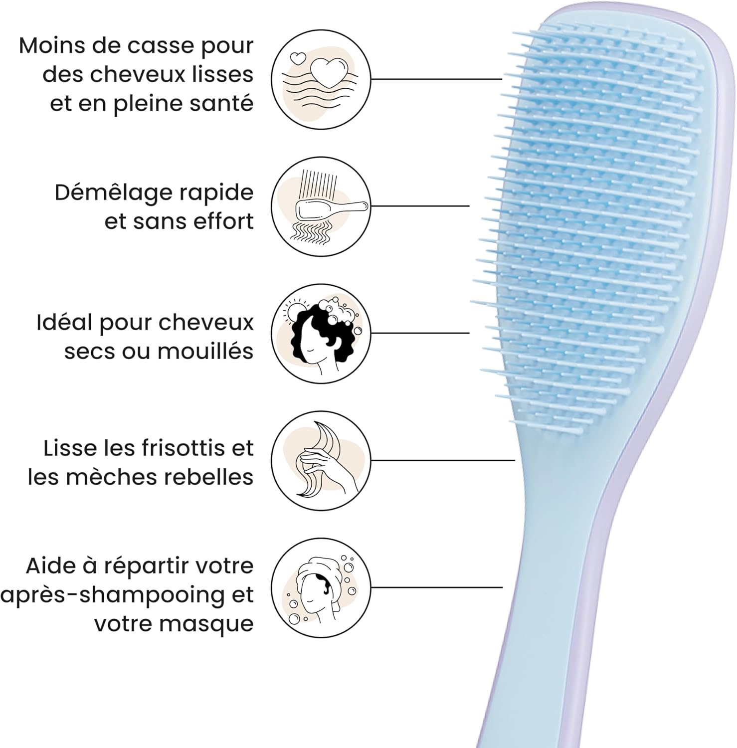 Tangle Teezer - Ultimate Detangler - Picots 2 niveaux, démêle secs/mouillés, réduit casse, tous cheveux, lilas bleu