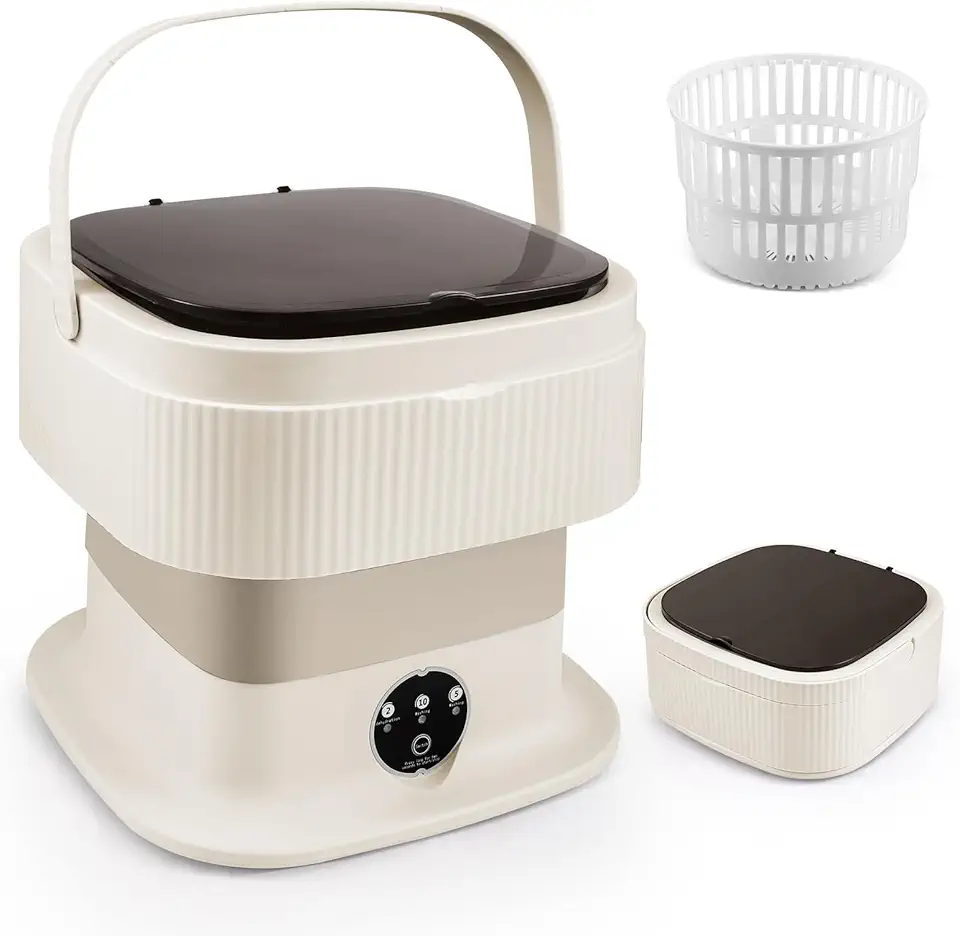 Mini machine à laver - 12L portable, panier séchage, compacte, kaki