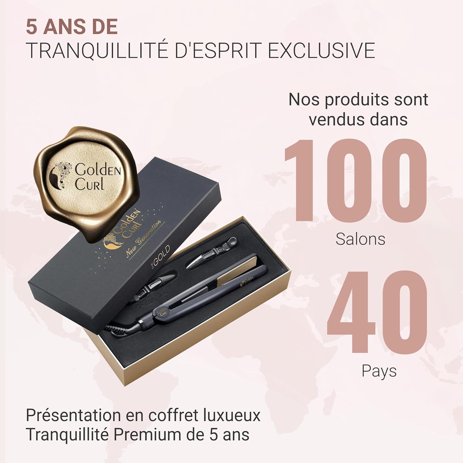 Golden Curl - Fer Lisseur 2 en 1, or, 5 ans garantie, lisse & boucle