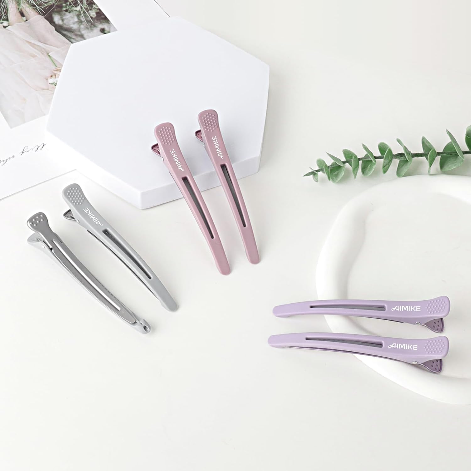 AIMIKE - pinces crocodile cheveux femme Morandi - lot de 6 - antidérapantes, sans trace, coiffeur