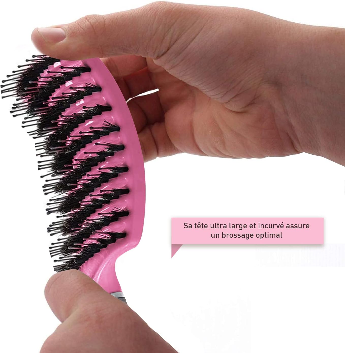 Brosse à cheveux - set 2 pièces - poils de sanglier, rose/violette, démêlage naturel sans larmes