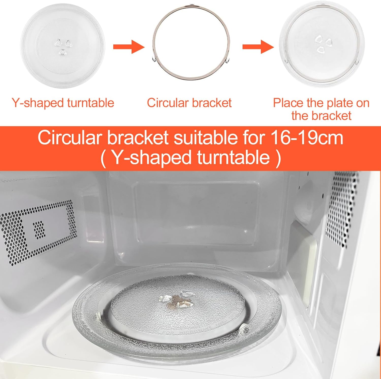 Plateau Micro Ondes - verre 24,5 cm - 3 fixations, type Y, support rond