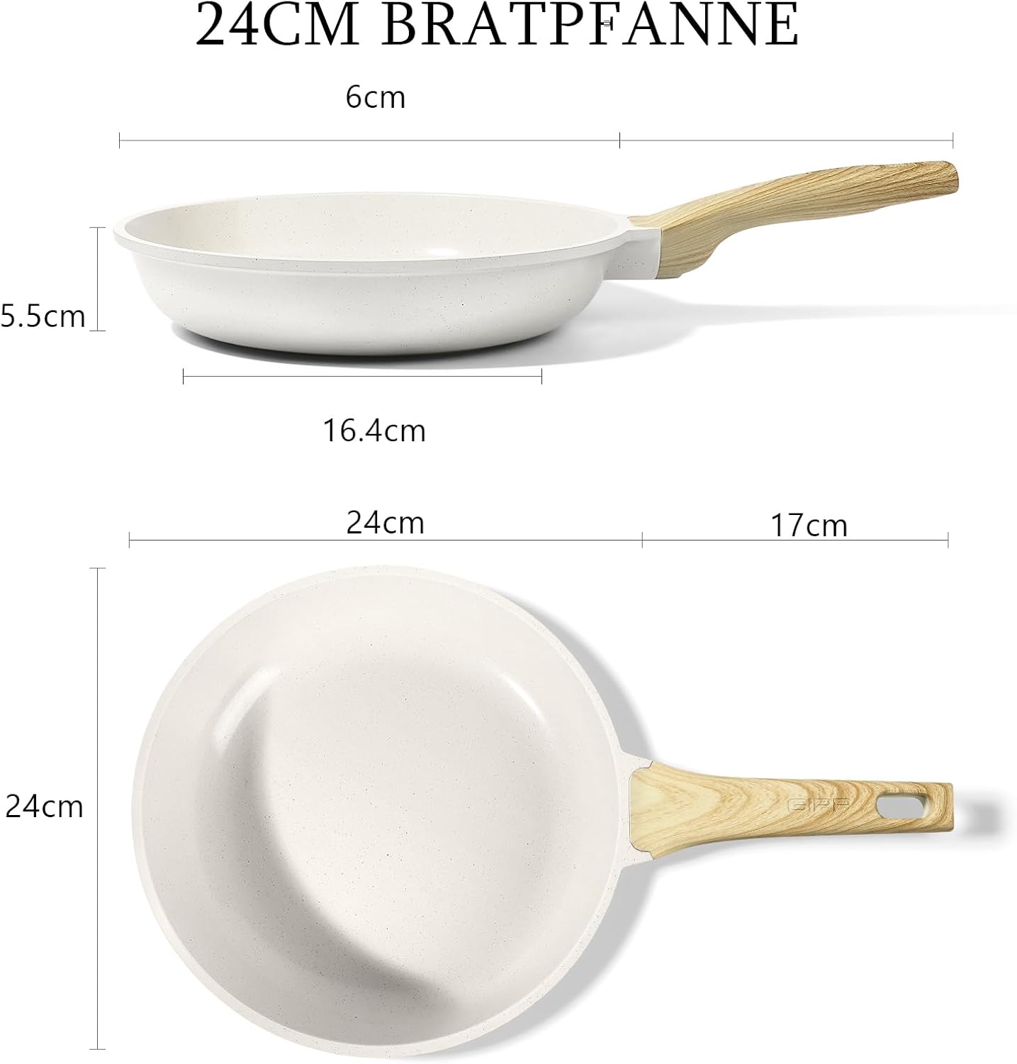 GiPP - poêle à frire granit série blanche - 24cm - antiadhésive, induction, sans PFAS/PFOA, manche froid