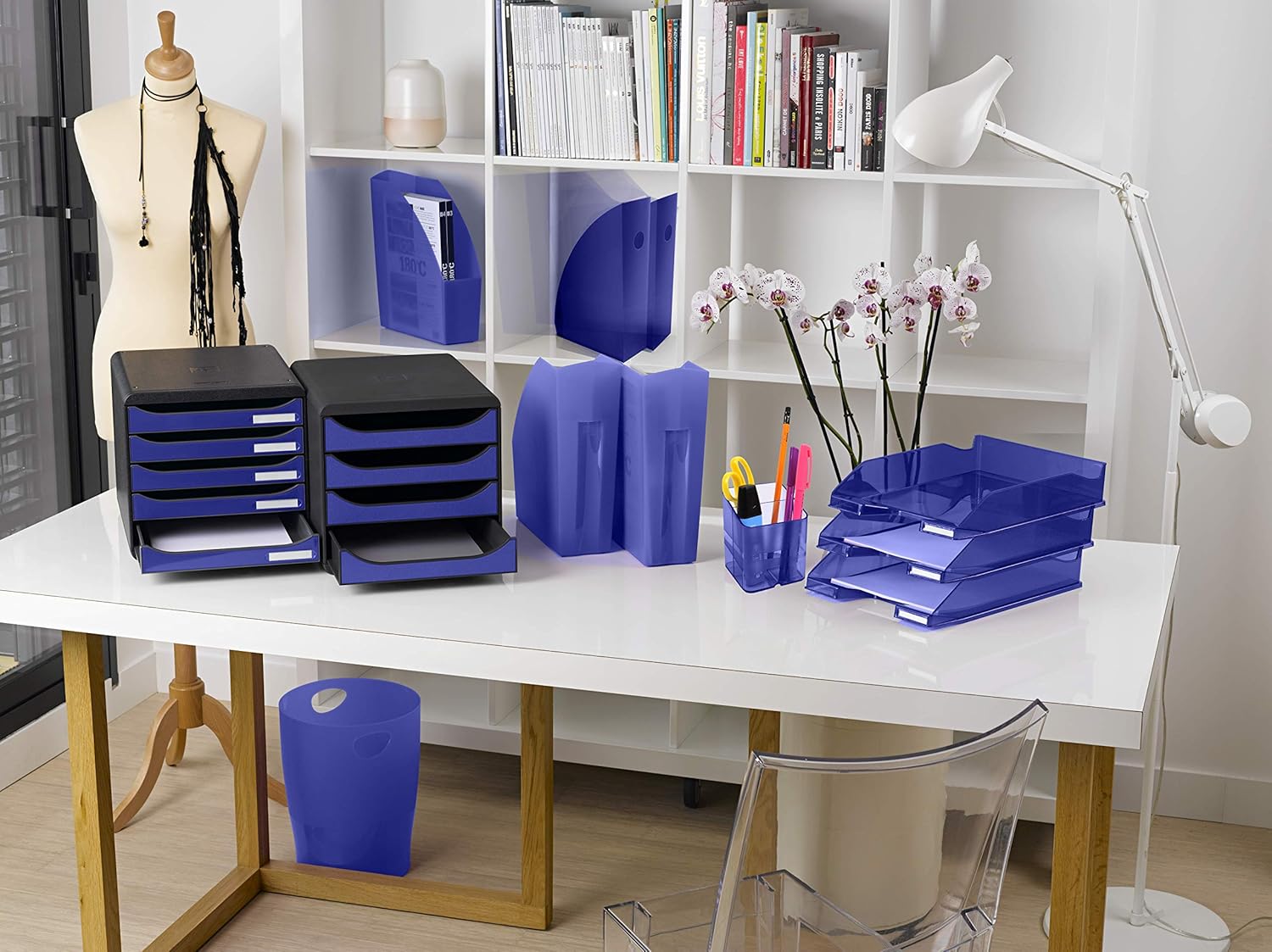 Exacompta - corbeille à papier Ecobin - 15L 26,3x26,3x33,5 cm - poignées, opaque bleu nuit - 453104D