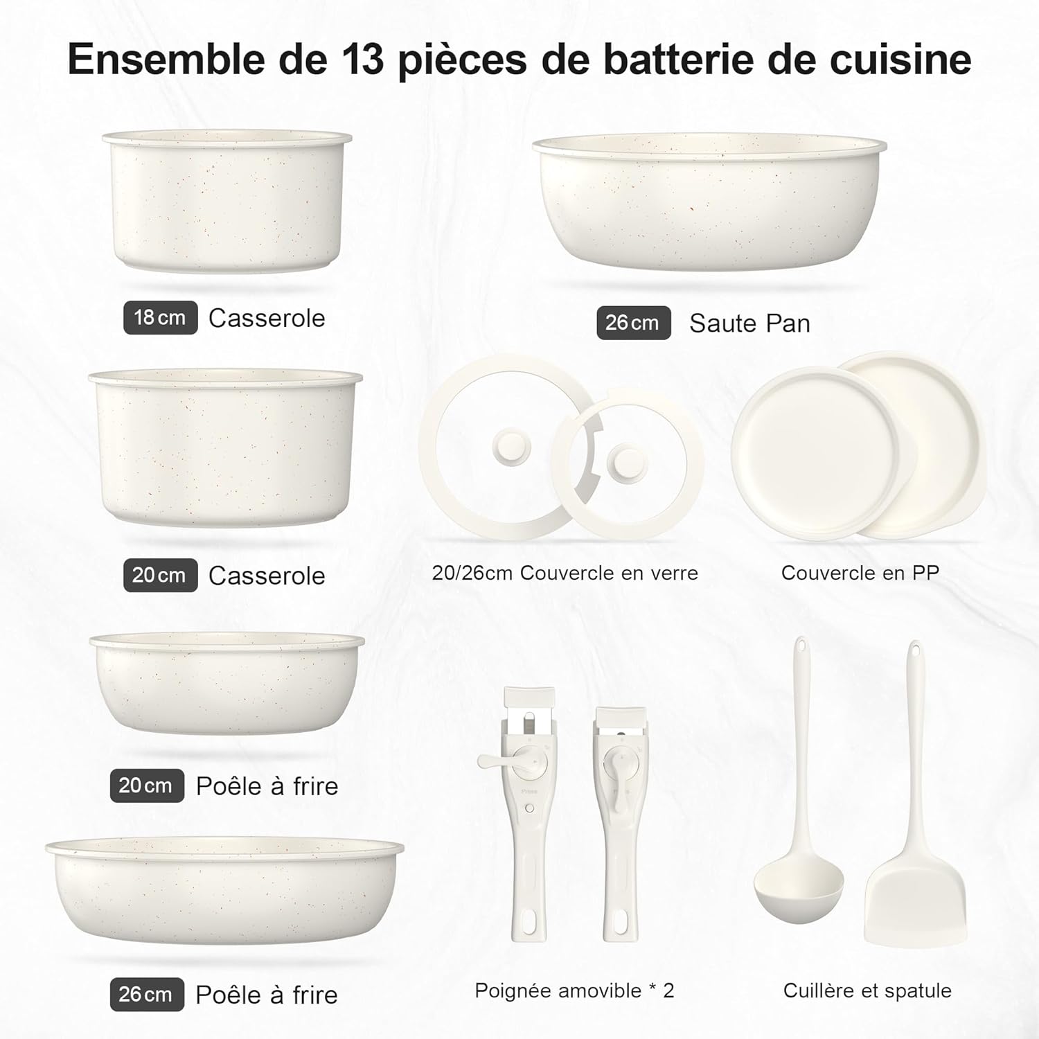Zyronem - Batterie de cuisine 13 pièces céramique induction - Poêles et casseroles amovibles