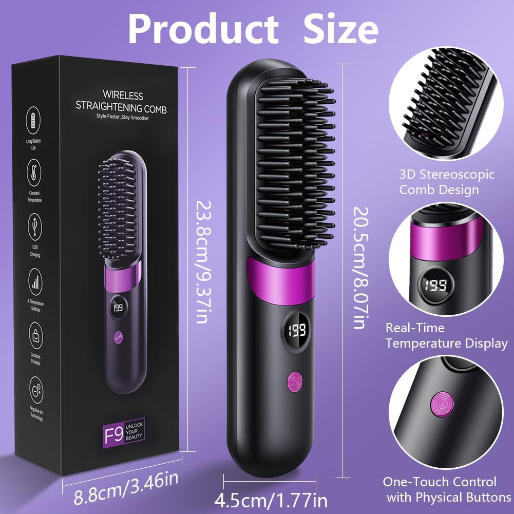 LOPHE - Brosse lissante sans fil - écran LED, 4 températures, 3600mAh