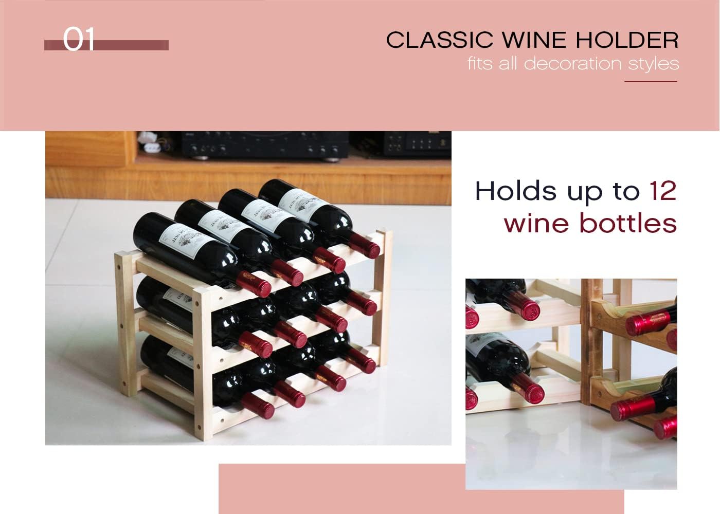 MAGIC SELECT - Casier à vin 12 bouteilles bois vintage - 3 étages