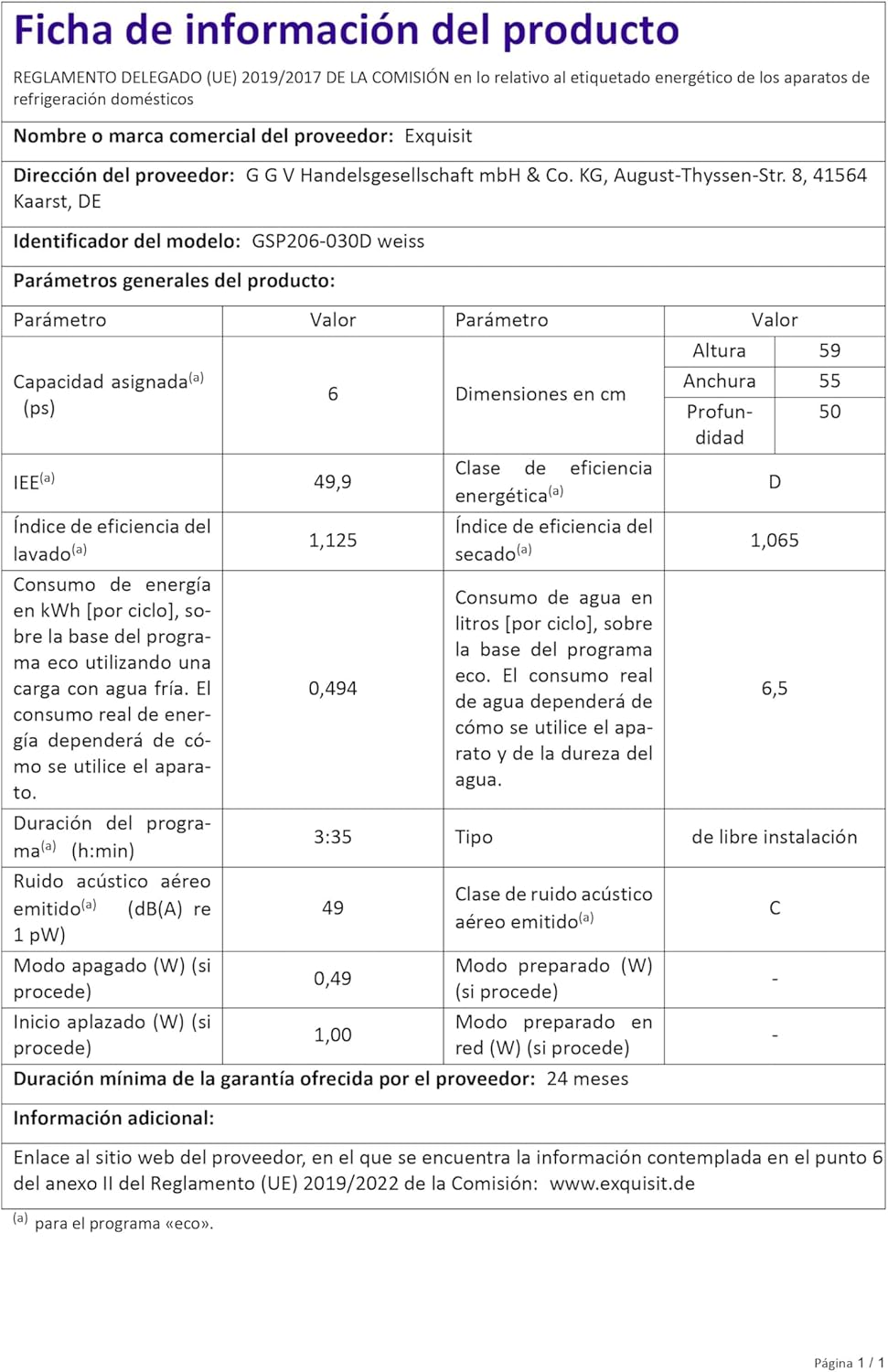 Exquisit - lave-vaisselle GSP206-030D - 55cm - 6 couverts, 7 programmes, départ différé, panier à couverts, blanc, GSP20