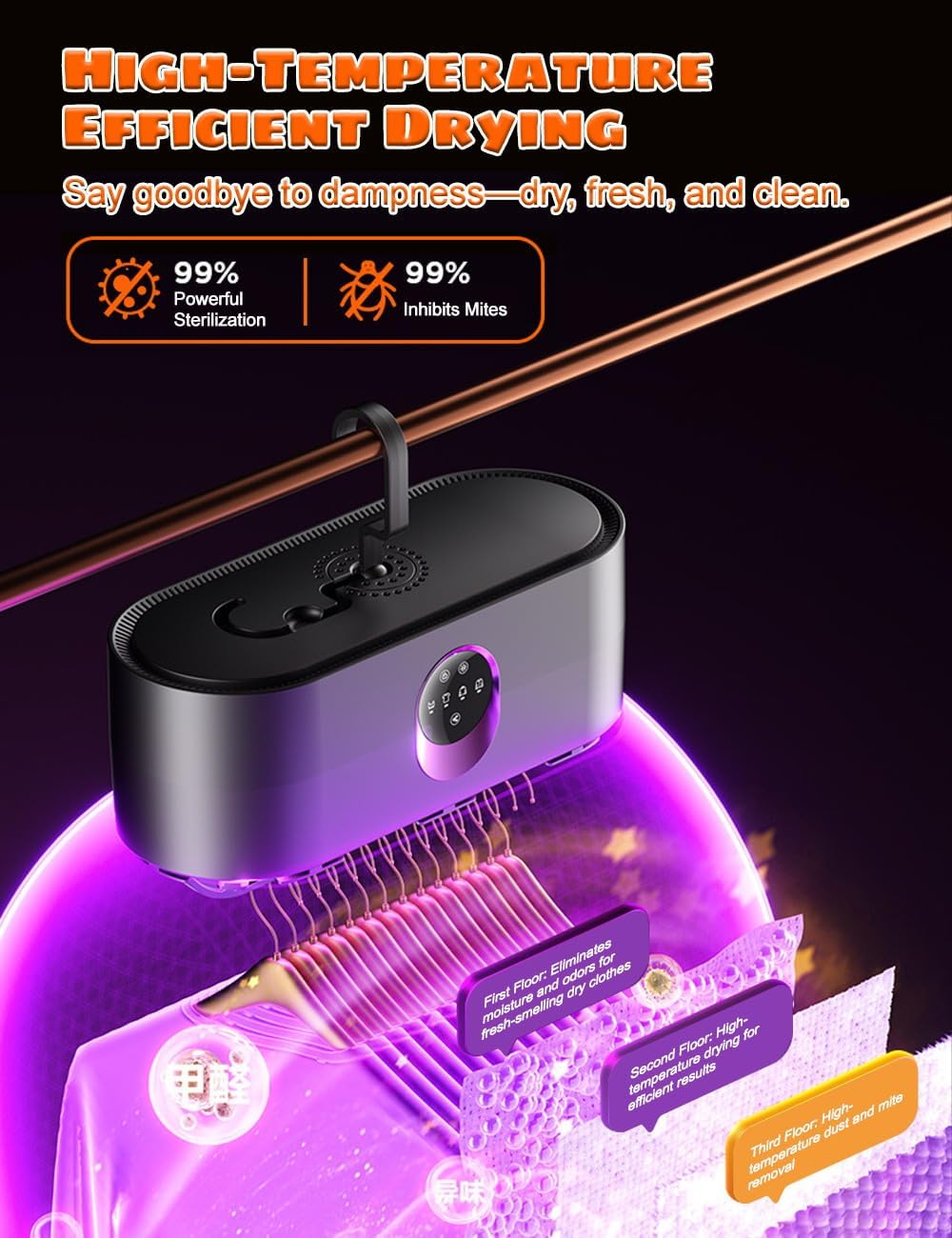 Mini sèche-linge pliable, compact, minuterie auto, portable, gris