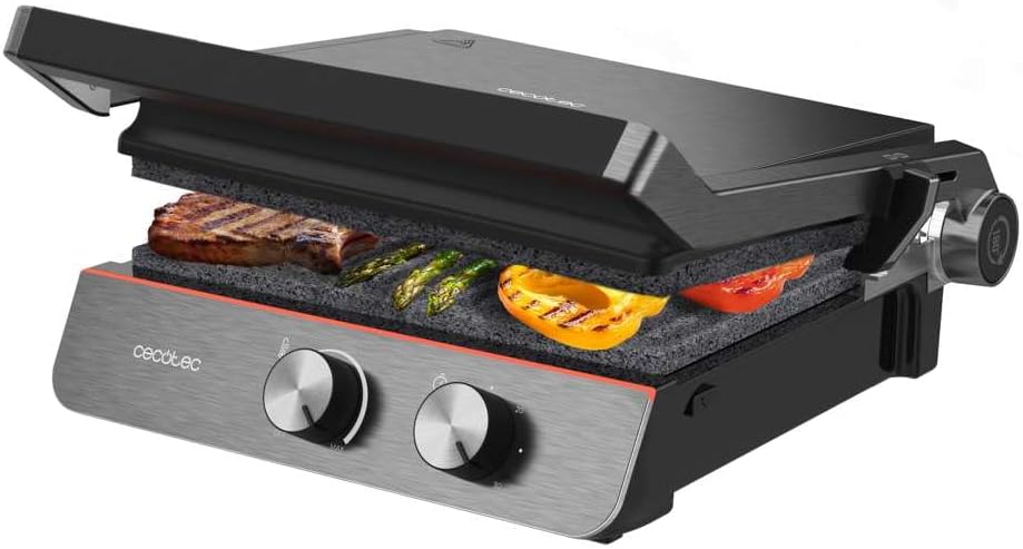Cecotec - Rock'nGrill Blaze Neon - 29x23 cm - 2200W, plaques amovibles, ouverture 180°