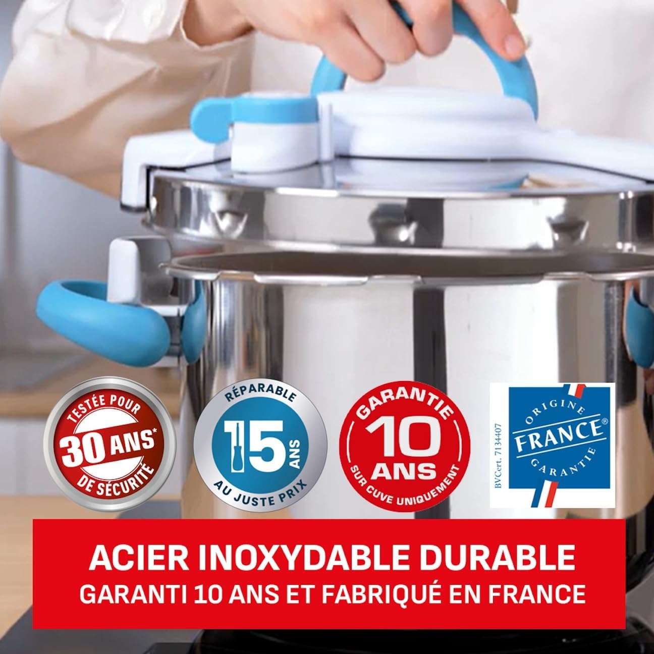 SEB - ClipsoMinut' Easy+ 6L - ouverture facile, induction, inox, bleu - P4900716