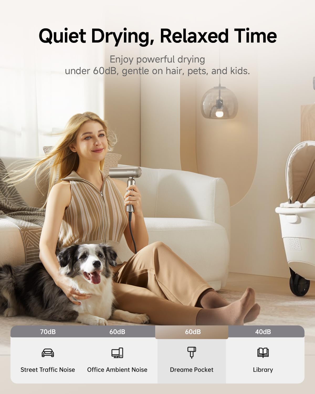 DREAME - Pocket Pro - sèche-cheveux, 300g, 110000 tr/min, ions négatifs, pliable