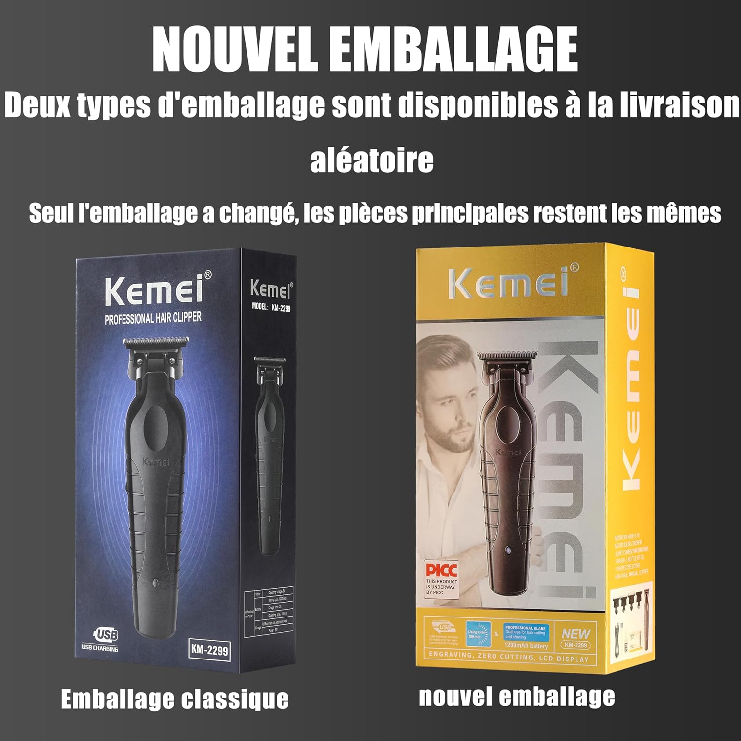 Kemei - Tondeuse professionnelle série 2299 - Sans fil, lame en T, rechargeable - 2299