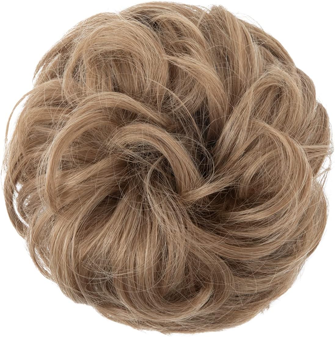 JJstar - Chignon postiche bouclé, élastique, cheveux naturels, mélange brun blond