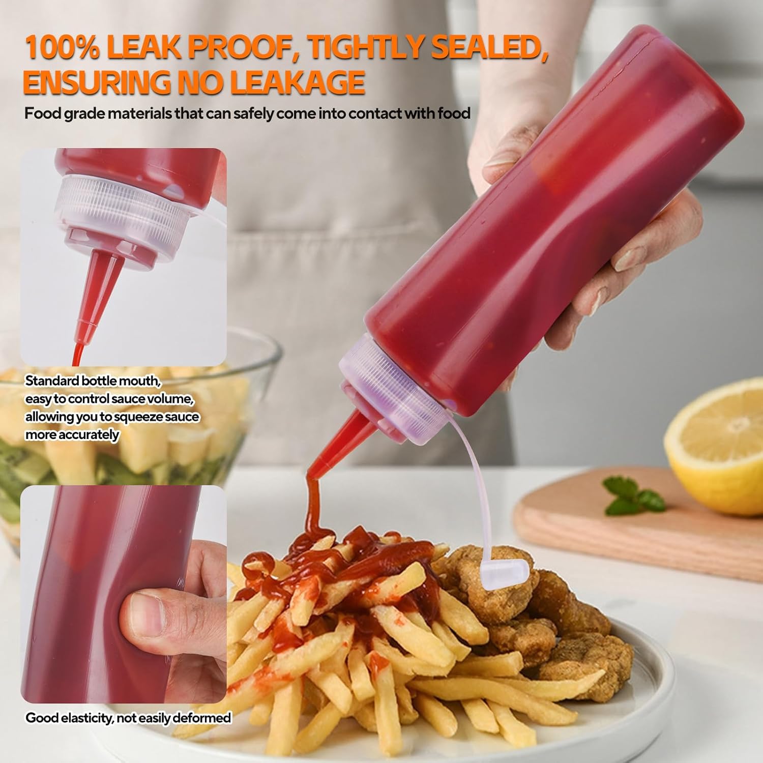 Bouteilles à presser - lot de 4 - 250 ml - plastique alimentaire, multifonction