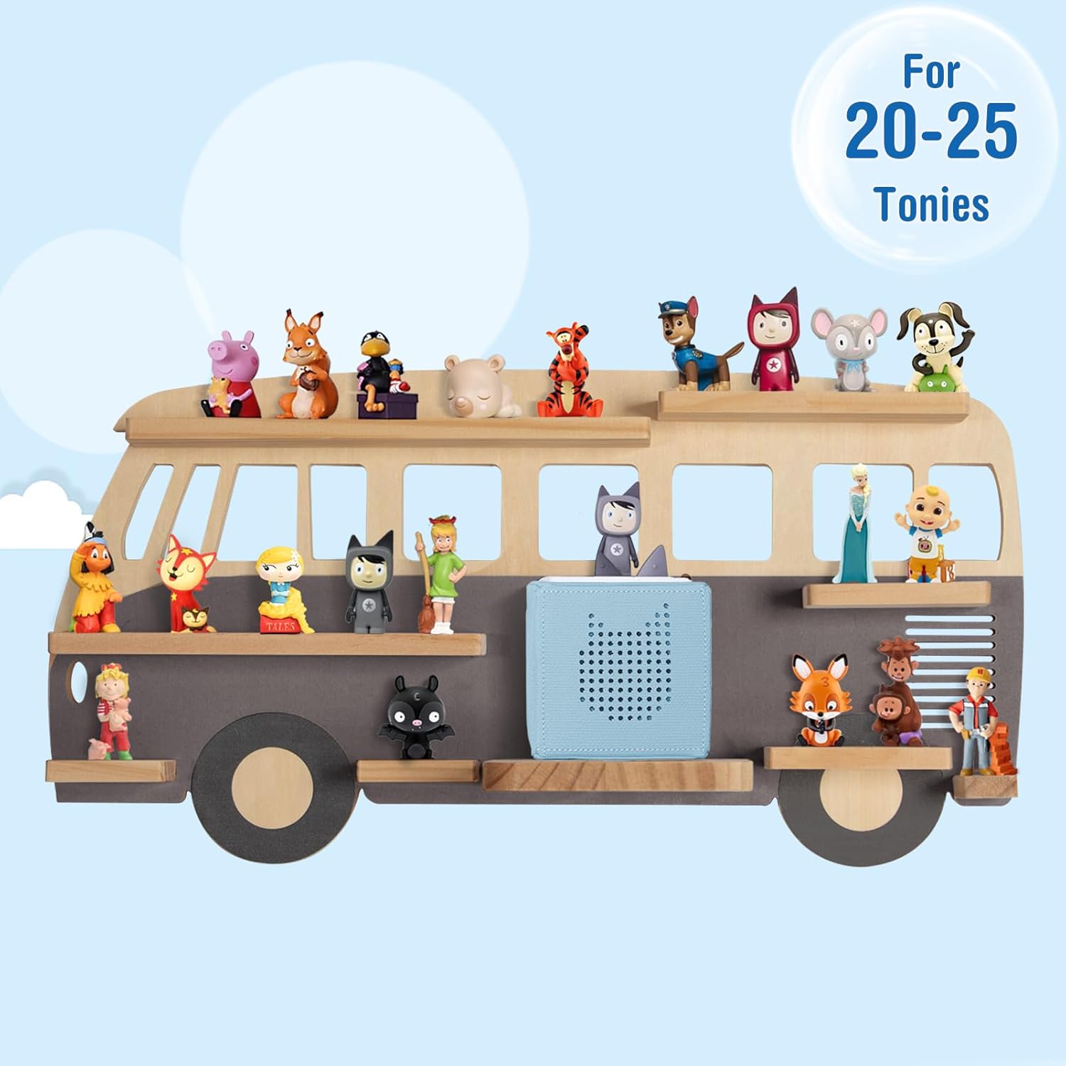 Todeco - étagère magnétique bus gris - murale, 20-25 Tonies, enfant